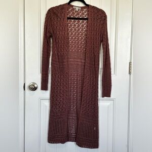 Mauve Crochet Knit Open Front Duster Cardigan